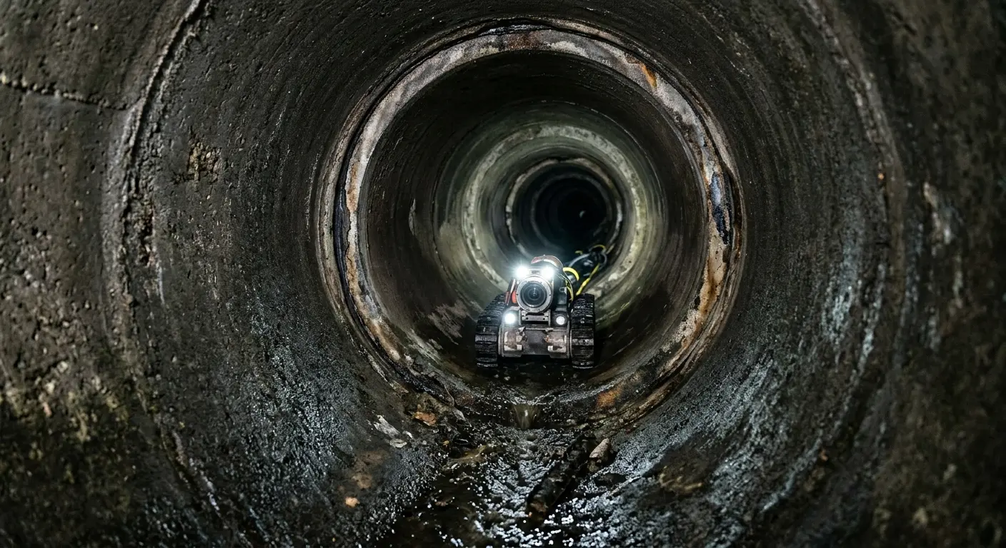 Robotic sewer camera inspecting pipe interior for Sewer Line Cleaning in Elsa